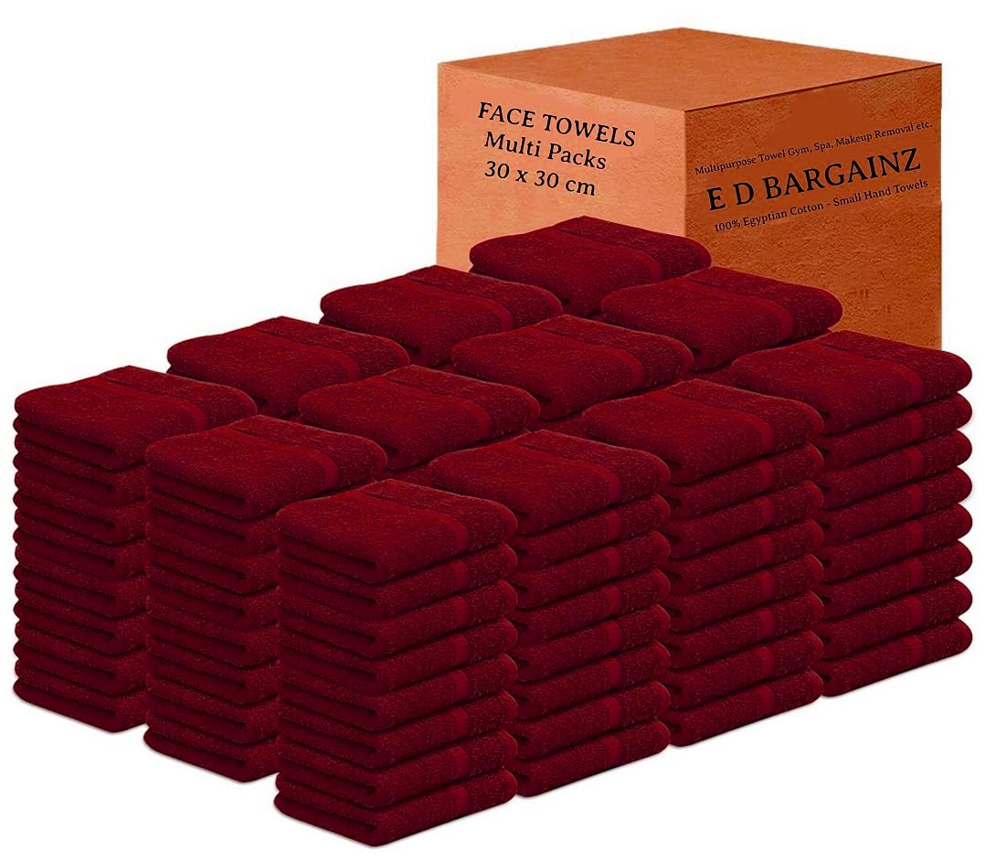 Face Cloth Pack of 6, 12, 24, 36, 48, 96 Soft Flannels Set100% Egyptian Cotton Face Towels Quick Dry Washcloths 30x30cm Gym, Golf, Spa Small Hand Towels 500-GSM (Red, 24)