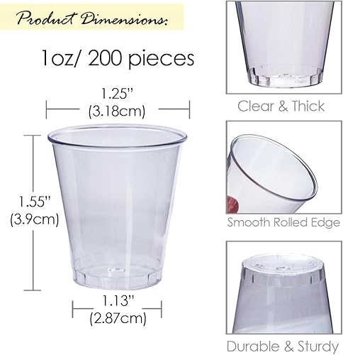 Miniatura 2 de Craft And Party, 200 vasos transparentes de alta calidad de 1 onza. Vasos transparentes desechables para degustación de vino, vodka, whisky,