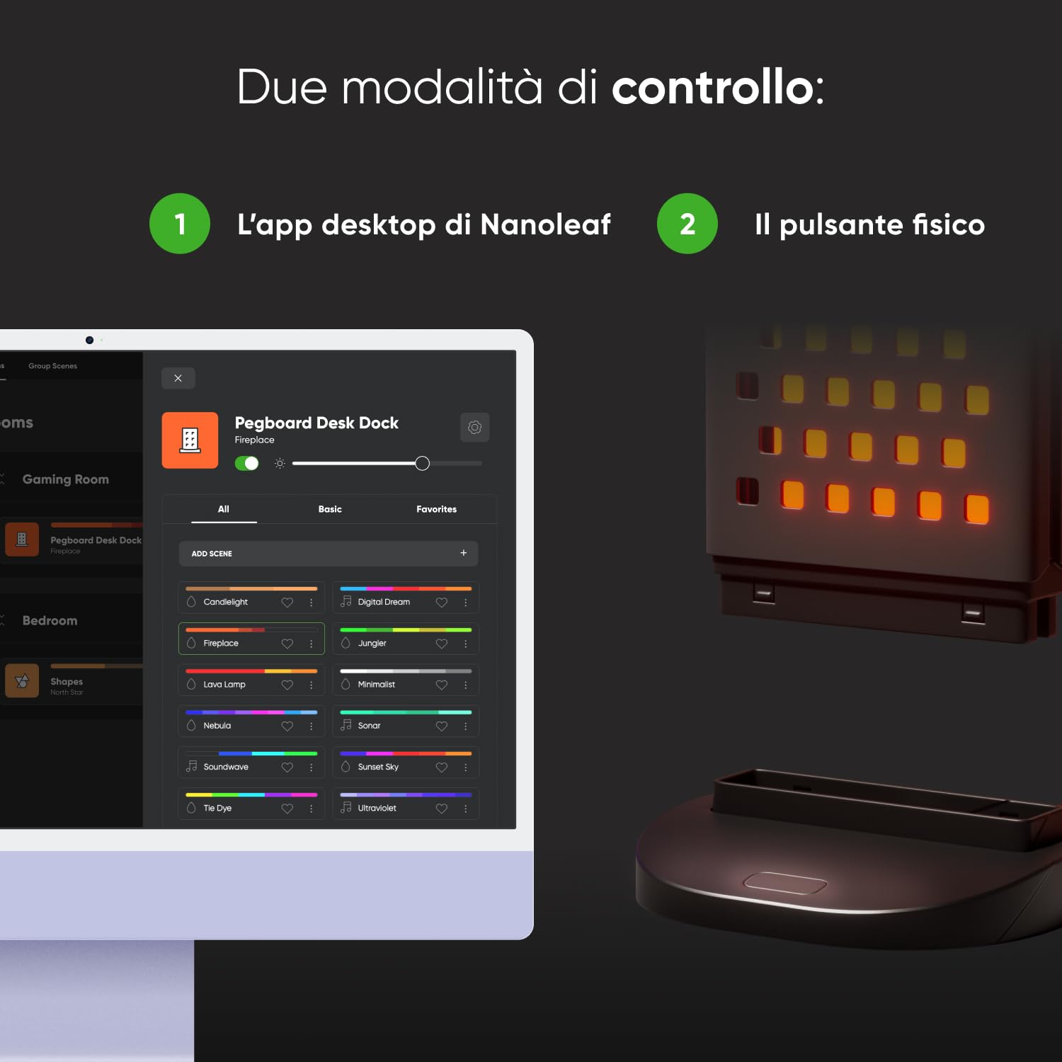 Nanoleaf Hub Luminoso per Gaming, Lampada Tavolo Intelligente RGB 3in1, Supporto Cuffie/Controller, Illuminazione Doppia Faccia, Dock USB-C, Sync Musica e Schermo via App, Luce Ambientale Gaming