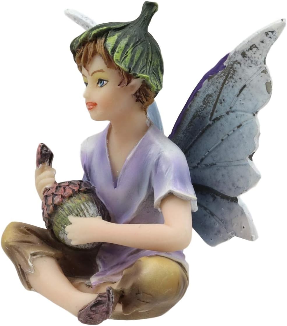 Ebros Gift Enchanted Fairy Garden Wild Acorn Boy Faerie Figurine 3" H Miniature Figurines Collection Do It Yourself Ideas for Your Home Collectible Fairies Elf Nymph Pixies Fantasy Decor Sculpture