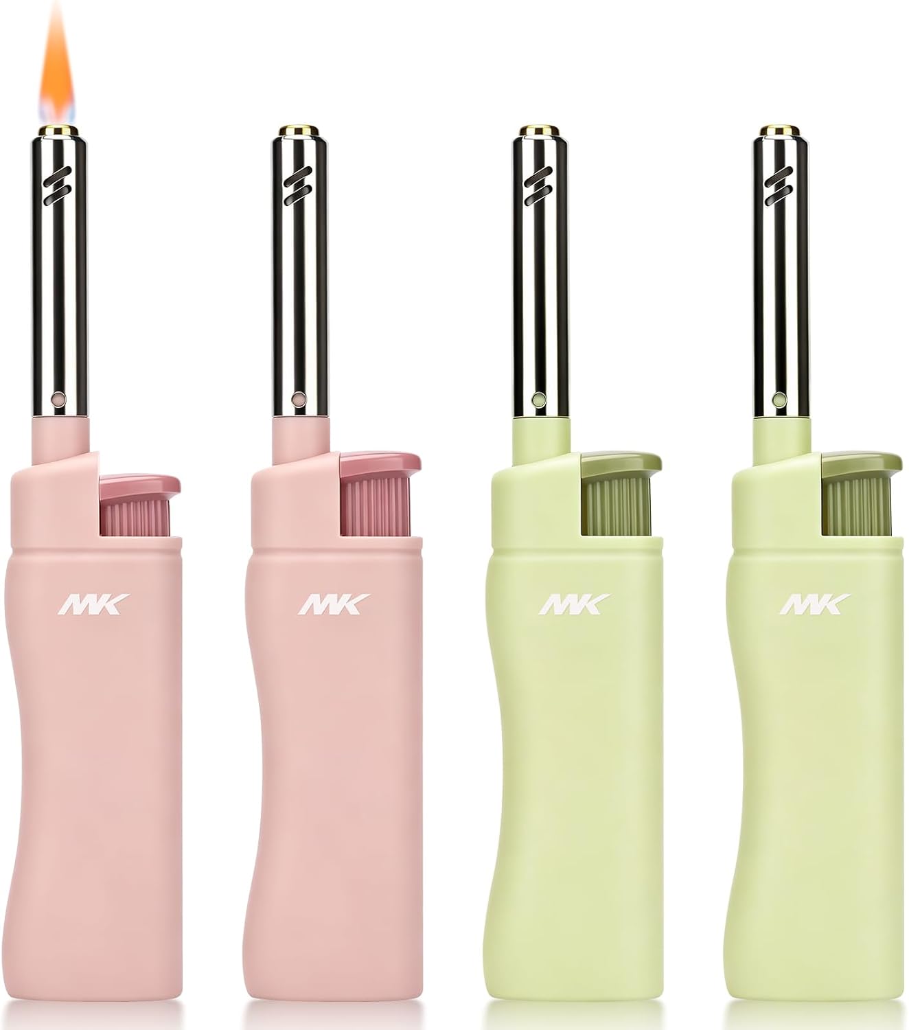 MK Candle Lighter, Butane Refillable Wind-Resistant Flame, 4-Pack for BBQ, Camping, Outdoor Use (Pastel-4PC)
