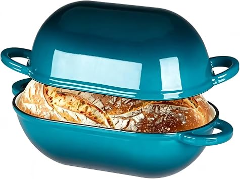 Enamelled Cast Iron Bread Loaf Pot, Dutch Oven For Sourdough Bread Baking, Sourdough Loaf Pan with Lid Peacock Blue, 3 Quarts