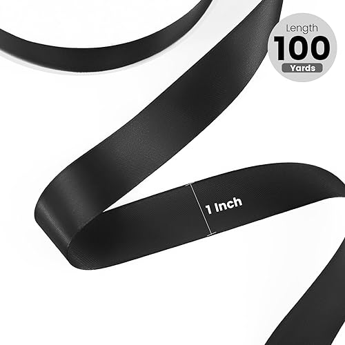 Miniatura 2 de Quhora Cinta de satén de 1 pulgada x 100 yardas, cinta de seda negra con carrete, ideal para envolver regalos, ramos florales, manualidades,