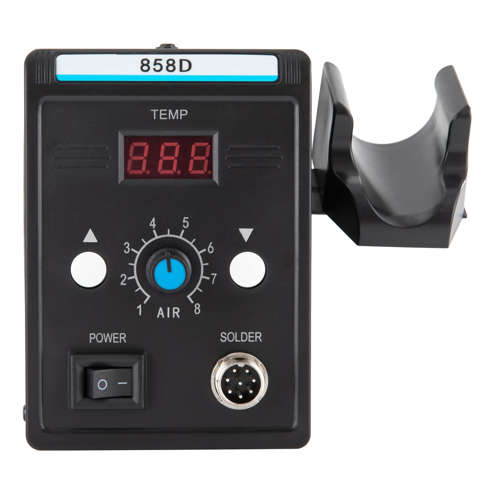 Stazione di rielaborazione ad aria calda 858D con pistola ad aria calda e 3 ugelli, riparazione SMD, precisa e veloce, indicatore LED, compatta per officina e hobby