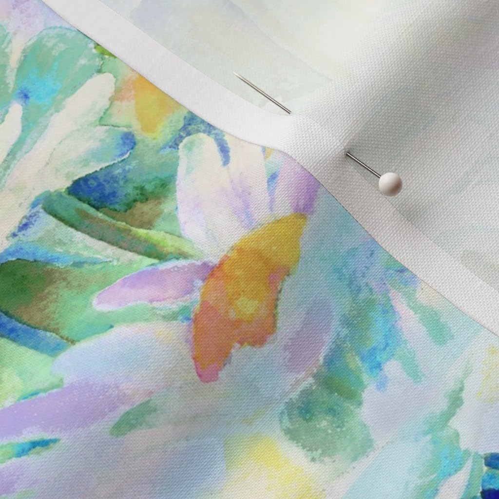 Spoonflower Fabric - Happy Daisies Flowers Watercolor Aquamarine Spring Blue Daisy Abstract Printed on Petal Signature Cotton Fabric by The Yard - Sewing Quilting Apparel Crafts Decor