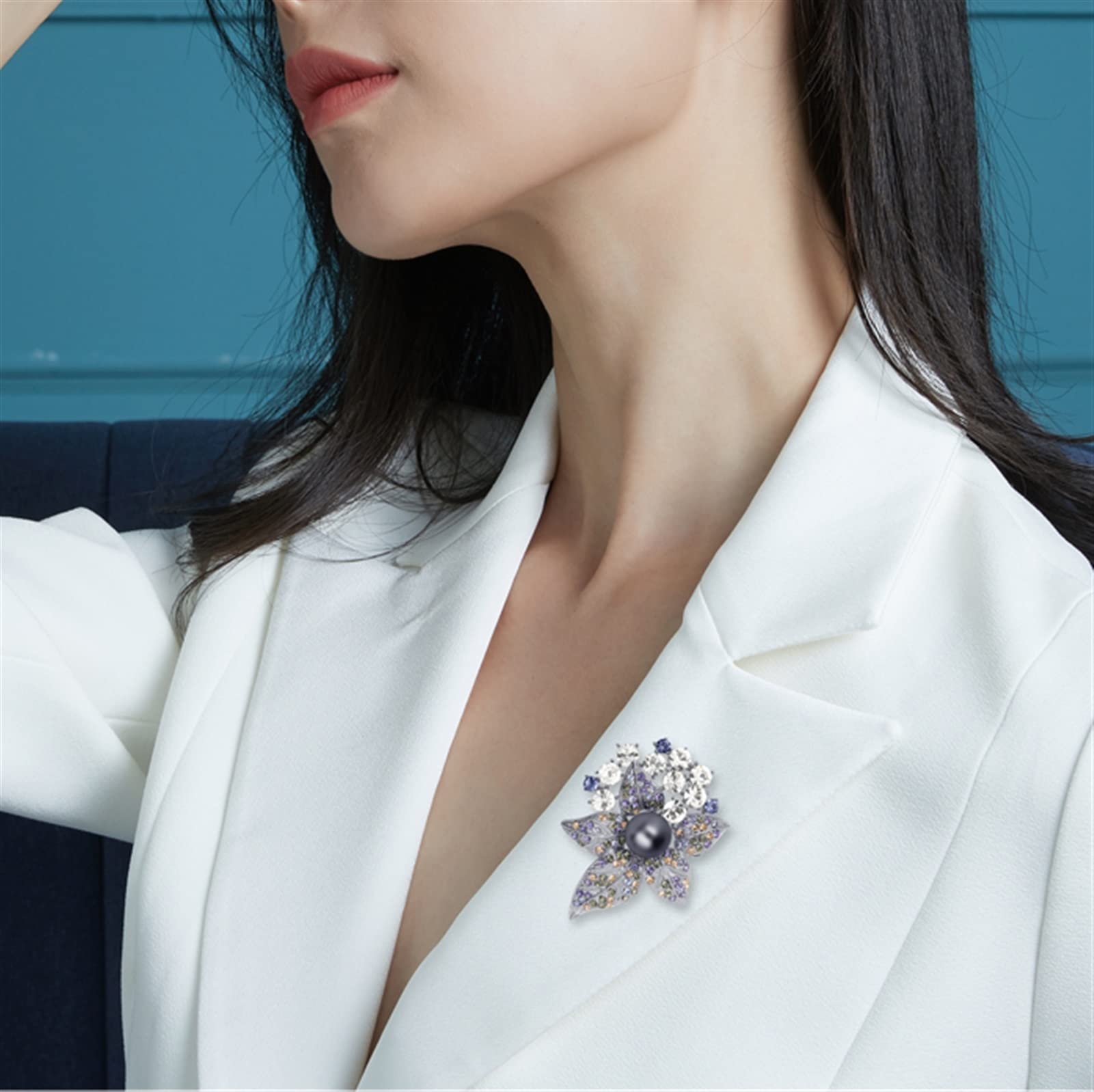 Wedding Brooch Blumenbrosche Pin Bunte Blume Broschen simulierte Kristall- und Faux Perle Brosche for Frauen Damen Kleidung Dekoration (Size :)