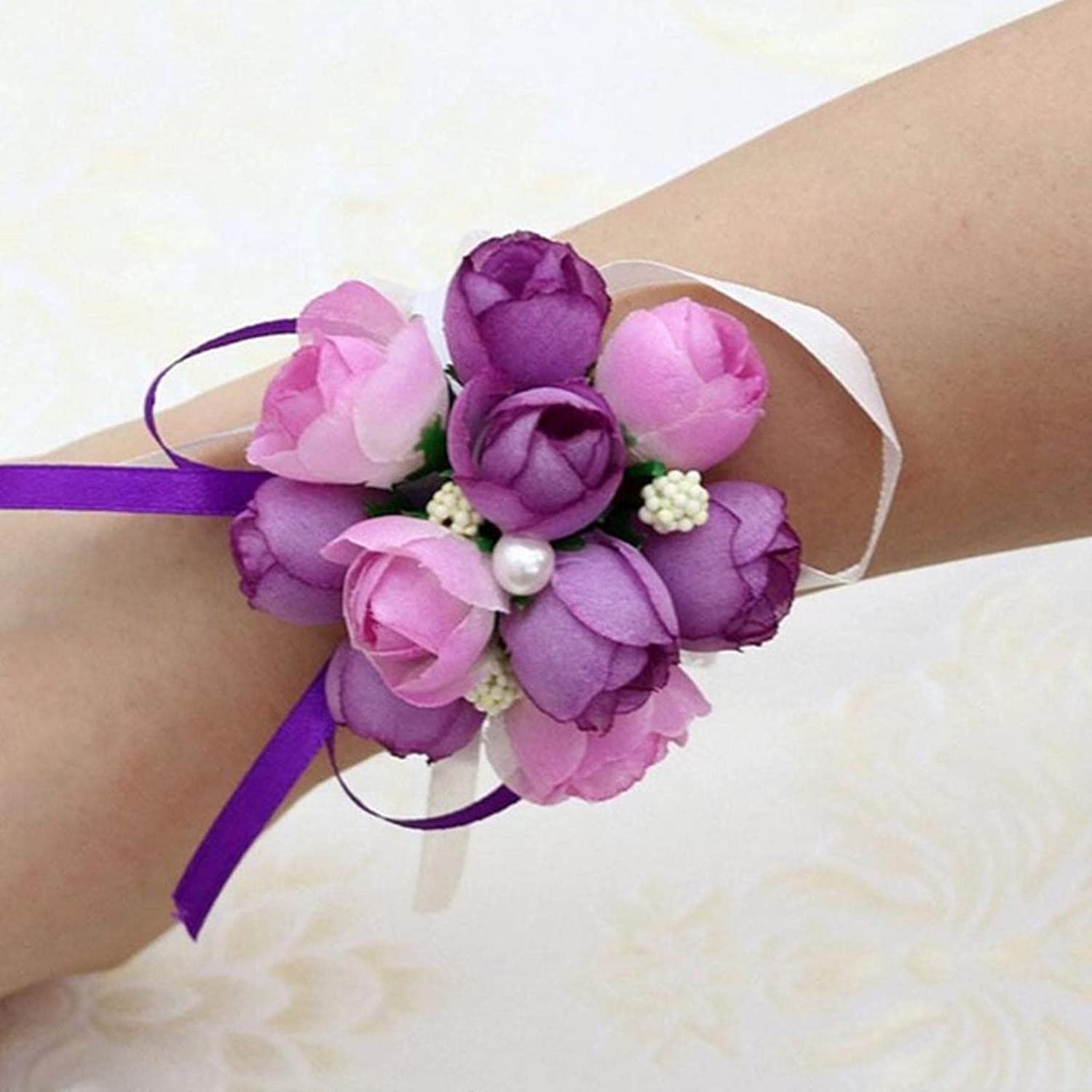 Handgelenkskorsagen für Hochzeiten， Brautjungfer Handgelenk Corsage Party Rose Armband Seidenblumen Band Braut Hochzeit Ornament Dekoration Brautjungfer Kleid(Style 3)