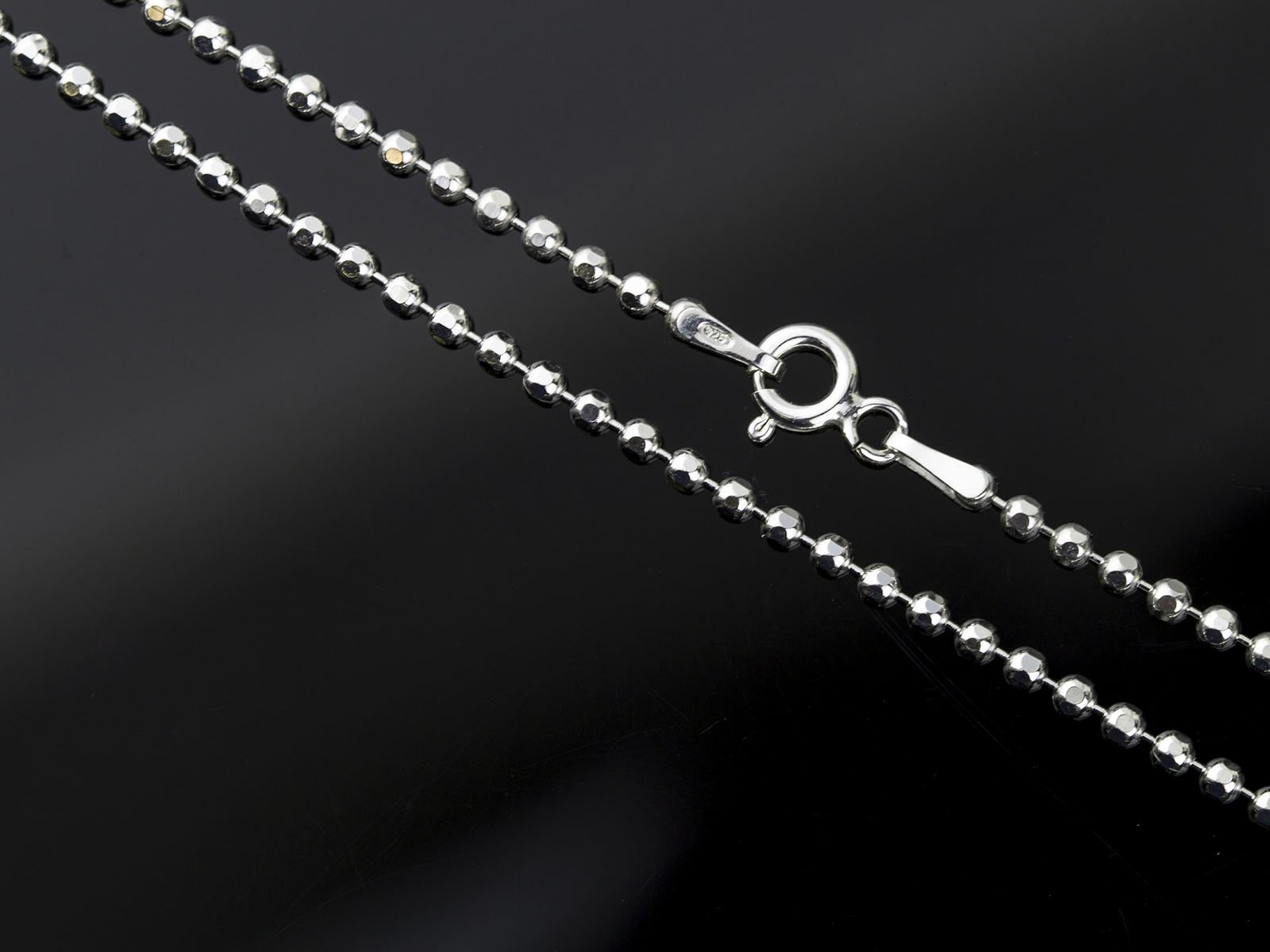 AKA Gioielli® - Cadena de Bolas 2 mm Plata De Ley Esterlina 925 Rodio - Collar Fina Mujer Hombre Longitud: 45 50 55 60 65 70 75 cm