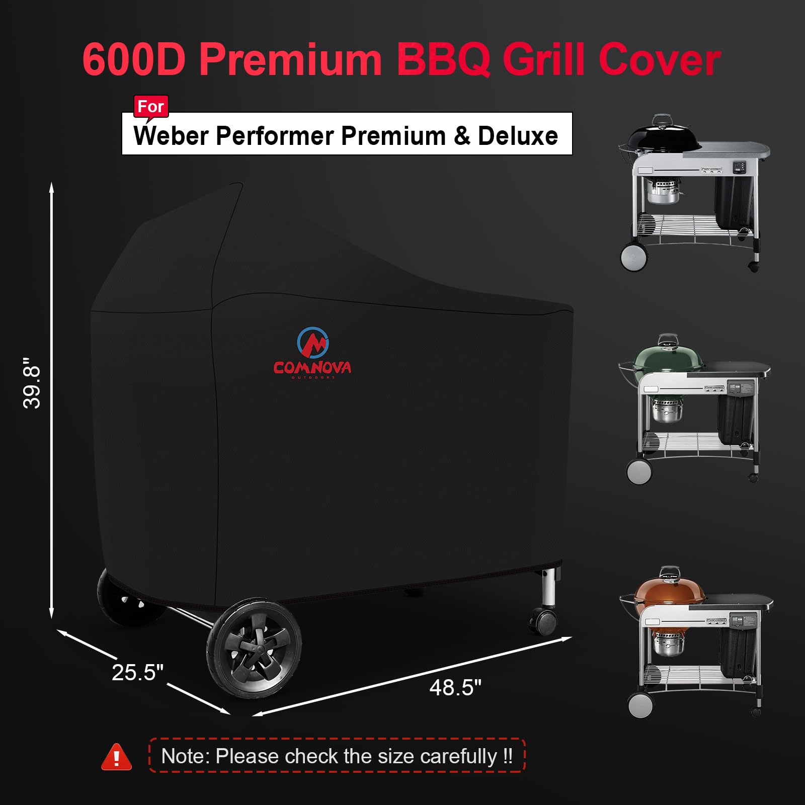Comnova - Funda para parrilla Weber Performer Premium y Deluxe de 22 pulgadas, cubierta de barbacoa 600D para parrilla de carbón Weber Performer Premium/Deluxe de 22 pulgadas, resistente, impermeable,