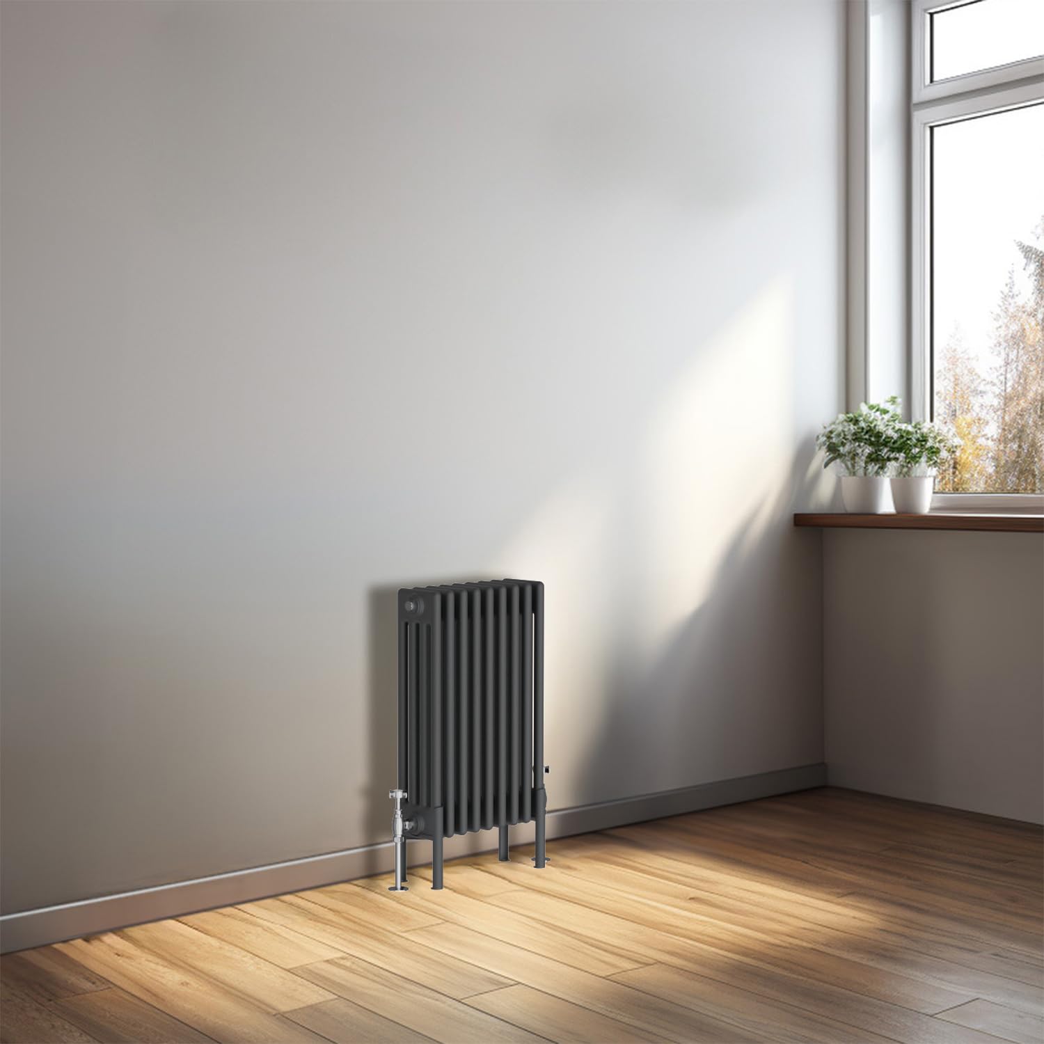 Nrg Anthracite 600X425mm Traditional Cast Iron Style Four Column Horizontal Radiator