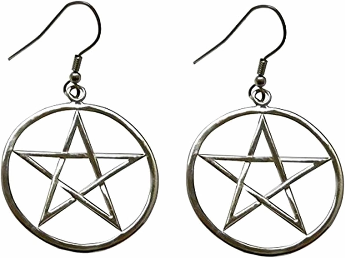 Pentagram Earrings,Supernatural,Powerful, Medieval Renaissance Gothic Pentacle Silver Earrings