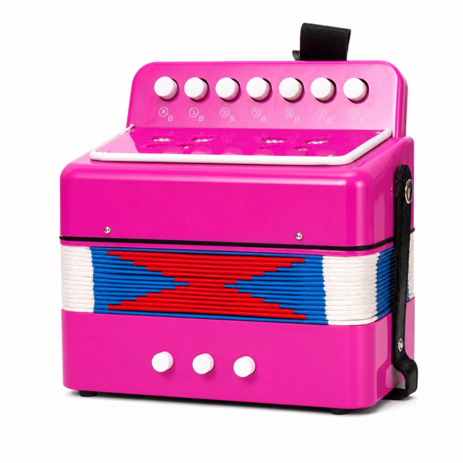 Fisarmonica Giocattolo Leggera Fisarmonica a 7 Tasti Sicuro Strumento Musicale per Bambini, Scuola, Fucsia A 7 Tasti