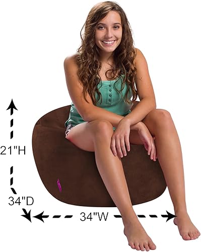 Miniatura 3 de Posh Creations Puf estructurado cómodo para jugar, leer y ver la televisión, puf clásico redondo de 100 pulgadas, piel de conejo, color marrón