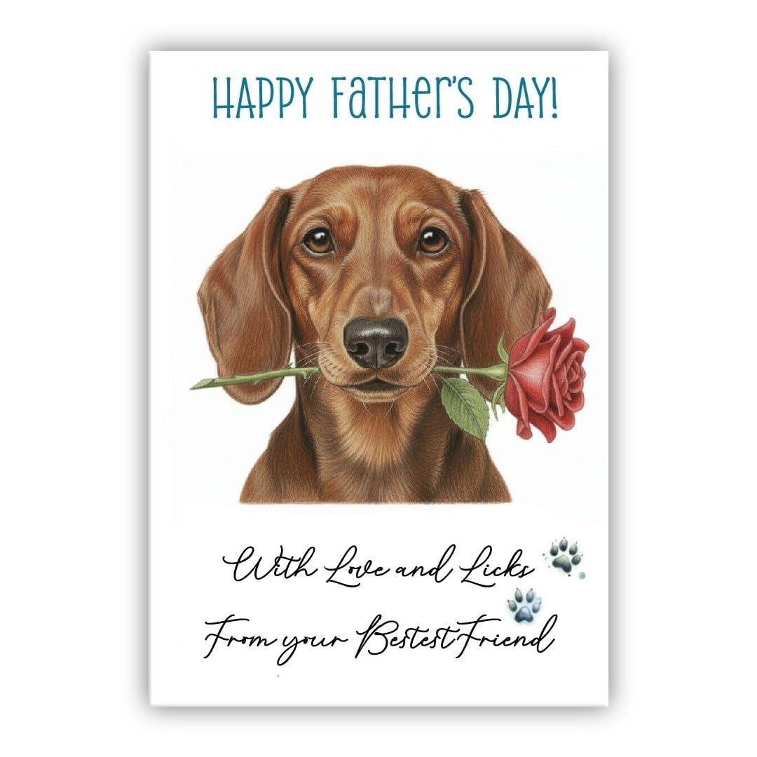 Father’s Day Card From the Dog – Cute Fathers Day Pet Card – “With Love and Licks” – Multiple Breeds Available (• Dachshund brown) — image 1