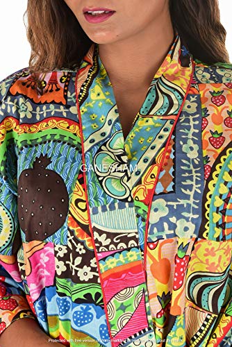 Ganesham Indian Handmade Frida Kahlo Design Sleepwear Beach Cover Up Cotton Bath Robes Kimono Women Cardigan Nightgown (Multi) #TOP3