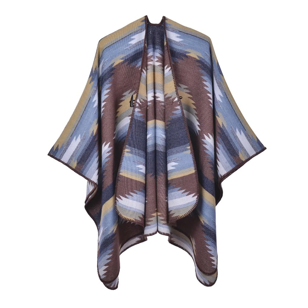 Dninmim Suéter de punto jacquard para mujer, poncho para otoño e invierno, abrigo de punto casual grueso