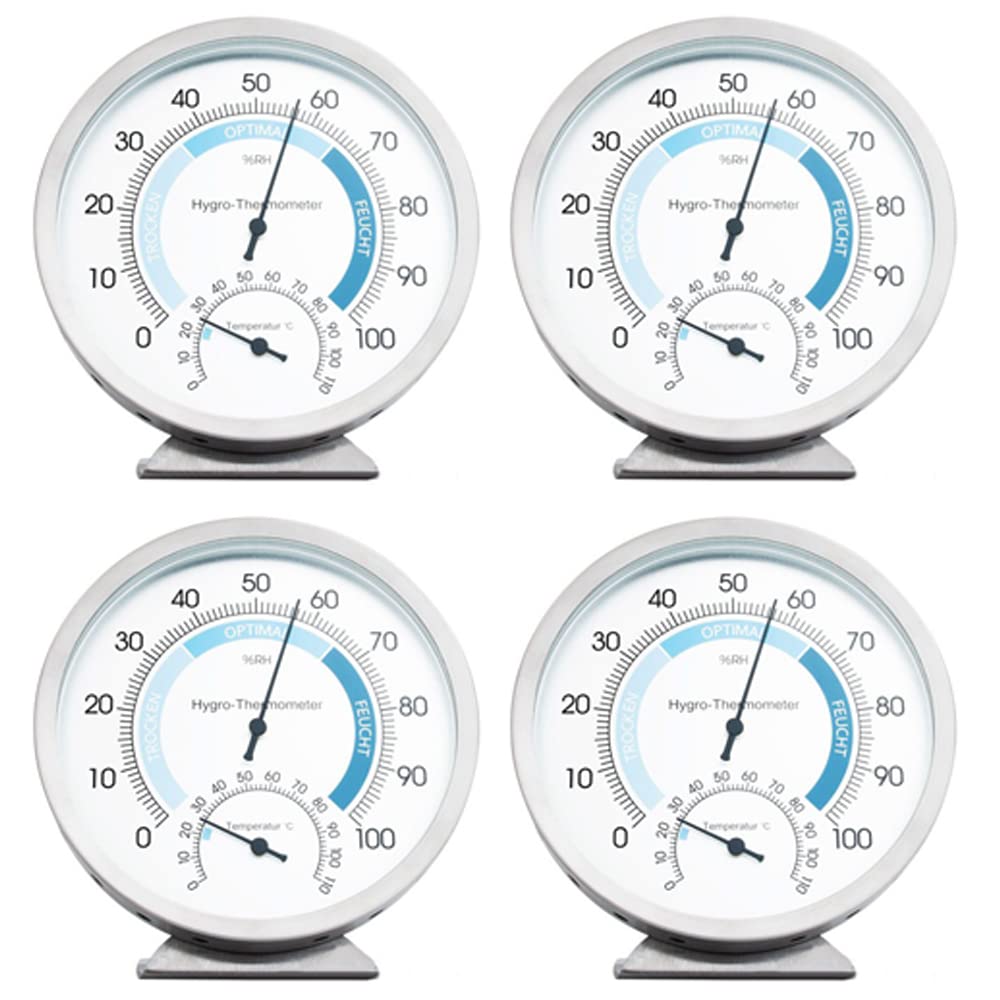 Termoigrometro analogico da 4 pezzi, termometro igrometro per interni ed esterni, clima sano per interni, temperatura e umidità climatica, diametro rotondo 12,7 cm