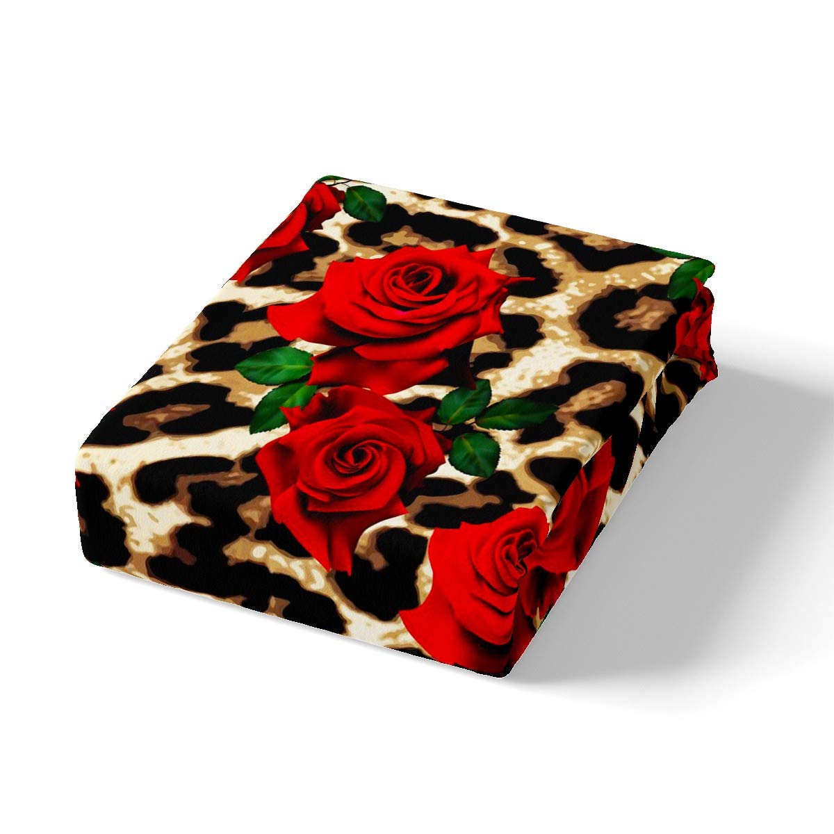 Loussiesd Leopard Duvet Cover King Size Rose Flower Bedding Set for Kids Girls Women Red Floral Petal Pattern Bedding & Linen Branches Green Leaf Cheetah Quilt Cover With 2 Pillow Case - Image 3