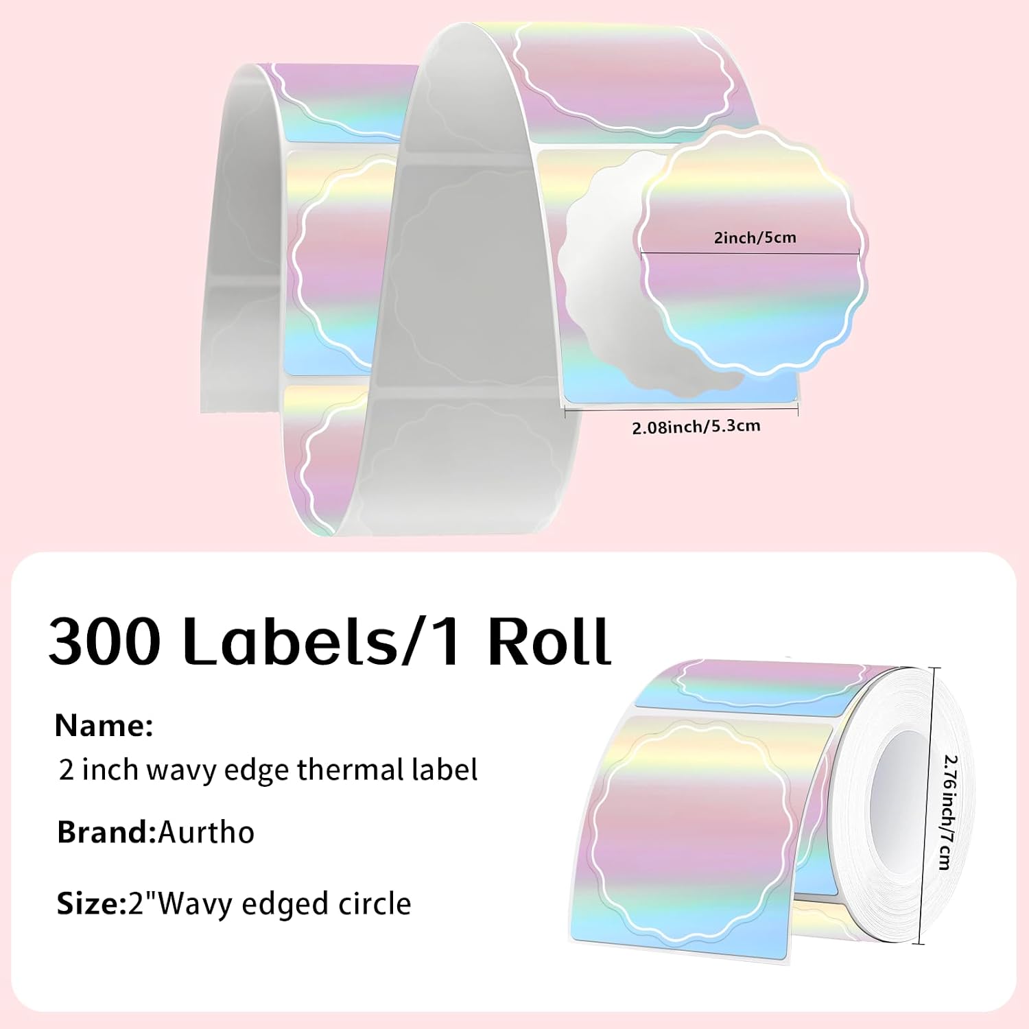 300 Pcs- 2 Inch Round Holographic Thermal Labels, Color Flower Thermal Sticker Labels for Small Business, Thanks, Logo, Design, Baking,300 Labels/1 Roll (Rainbow) image 3