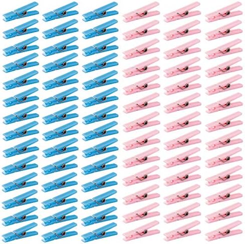 JUXINGDAZYF 100 Pieces Gender Reveal Clothespins Baby Shower Clothes Pins Plastic Small Clips for Party Favors, Blue and Pink