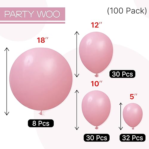 Vista 743 de PartyWoo Globos de color rosa claro, 100 globos de látex de color rosa pálido pastel de 12 pulgadas para graduación, boda, baby shower, revelación