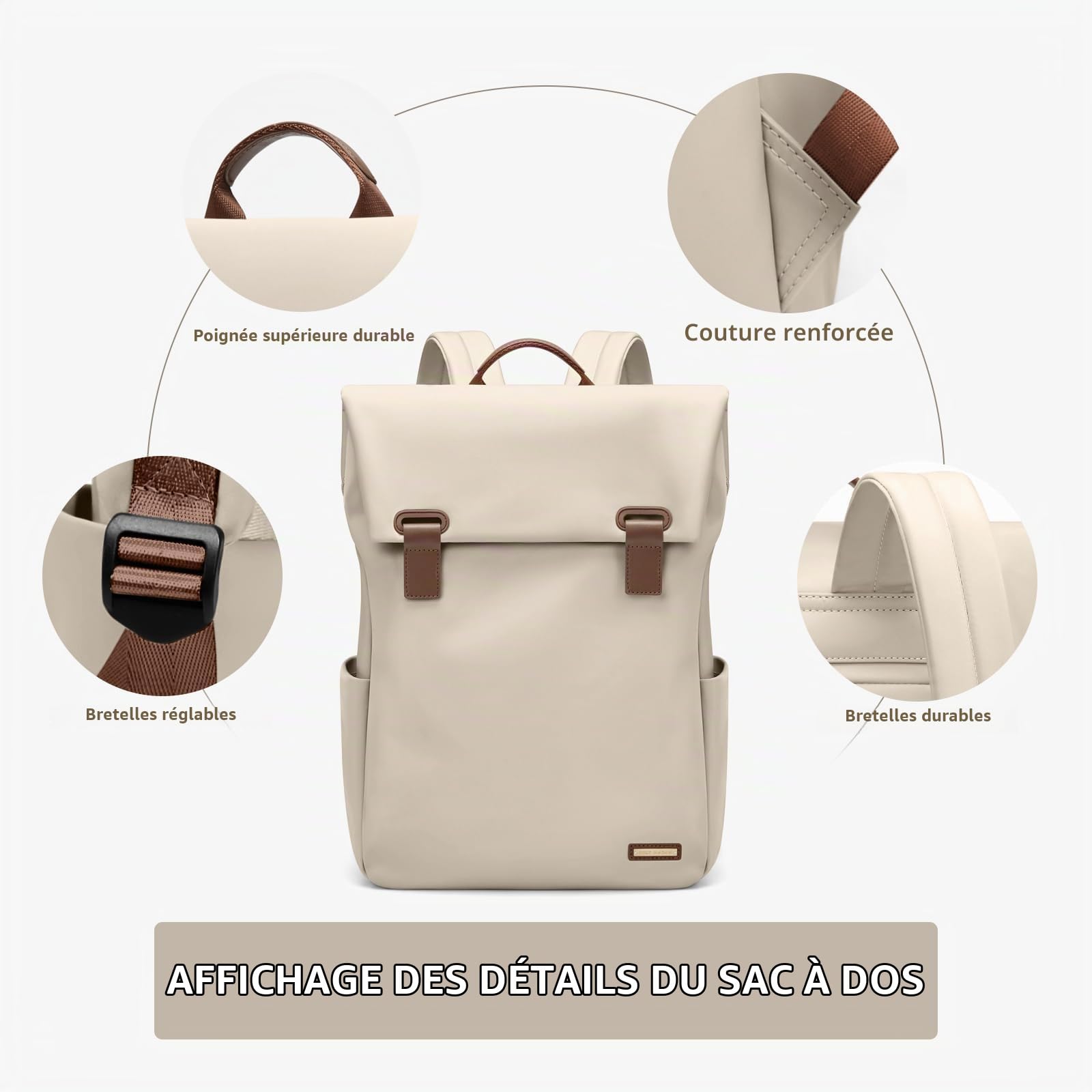 Sac à Dos Femme Ordinateur 15.6 Pouces Antivol - Backpack Loisir pour Voyage, École, Travail - Abricot