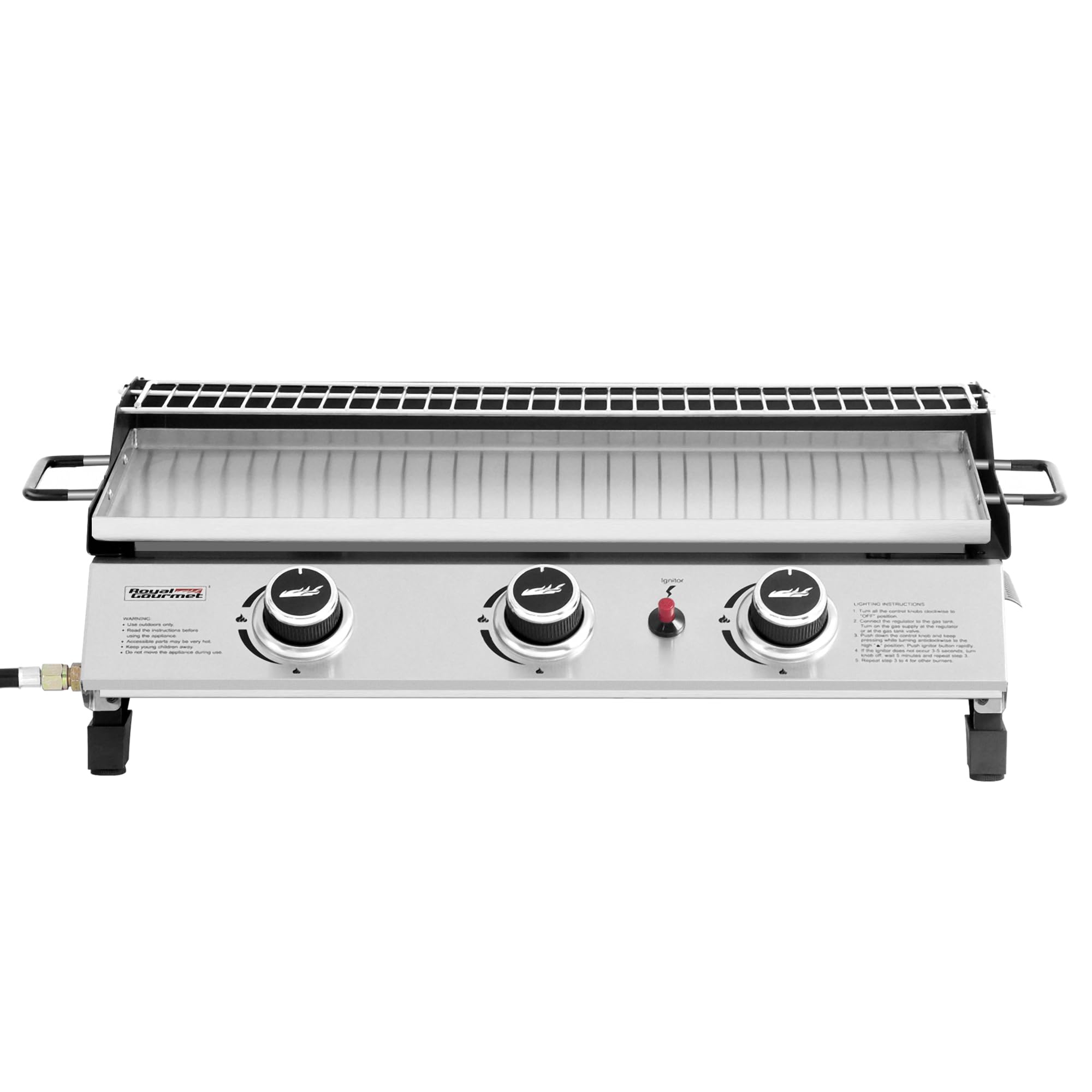 Royal GourmetPD1303S 3 Burner Tabletop Propane Gas Griddle with Detachable Griddle Top, Includes Stainless Steel Warming Rack for Outdoor Cooking While Camping or Tailgating, Silver