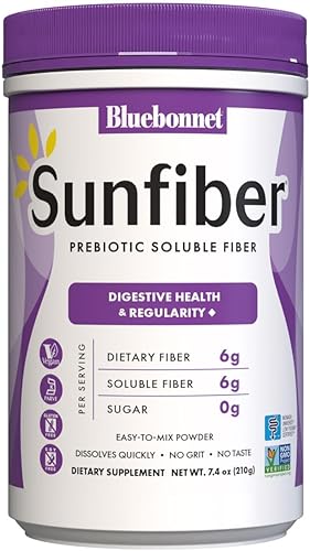 BlueBonnet Nutrition Sunfiber – 0.24 oz de fibra soluble prebiótica a base de plantas – Apoya la salud digestiva* – Disolución instantánea – Sin