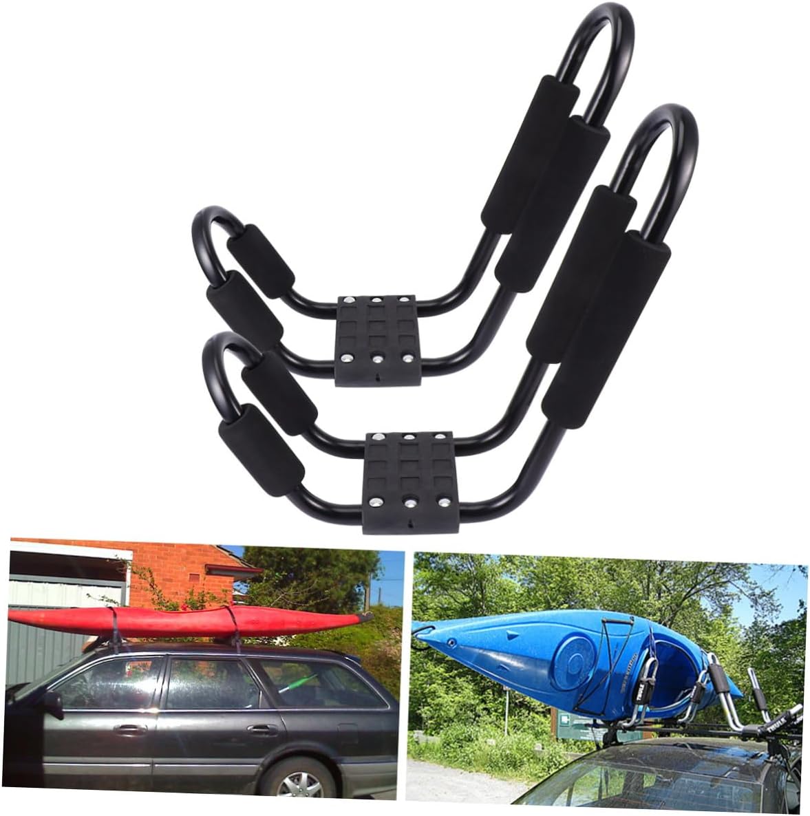 SUPVOX 2pcs Kayak Roof Rack for SUV Car Rooftop Carrier, Removable J-Shaped Canoe and Surf Ski Mount Brackets, Universal Luggage Rack Frame for Outdoor Water Sports