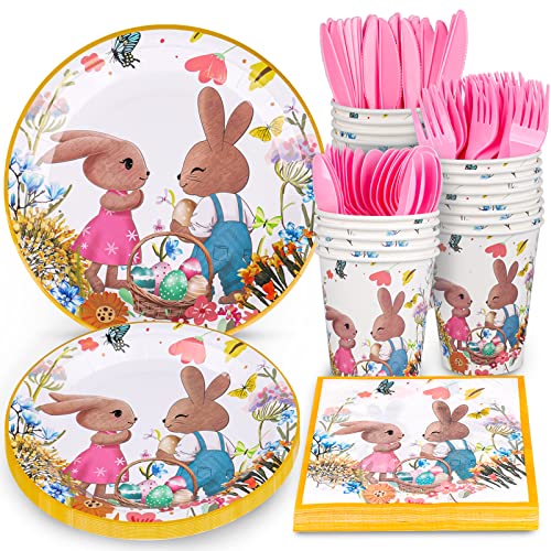 Atonofun Easter Party Supplies, Easter Plates And Napkins Set, Easter Party Plates And Cups, Napkins And Cutlery For Easter Decorations And Easter Themed Parties, Serves 24 #TOP5