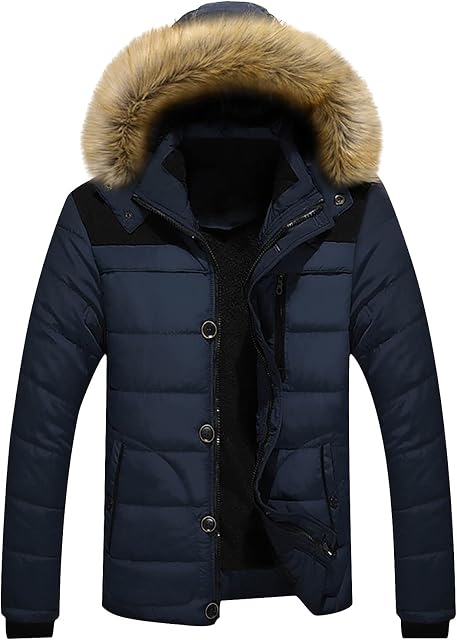Mens Parka Coats,Fur Hood Detachable Softshell Winter Jacket Sale Clearance Windbreaker Quilted Thicken Warm Jacket Coat Outwear UK 8-20