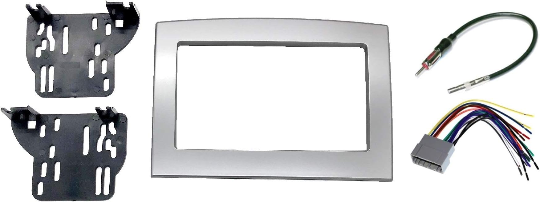 Silver Dodge Ram Double Din Radio Mounting Kit w/ Wiring Harness