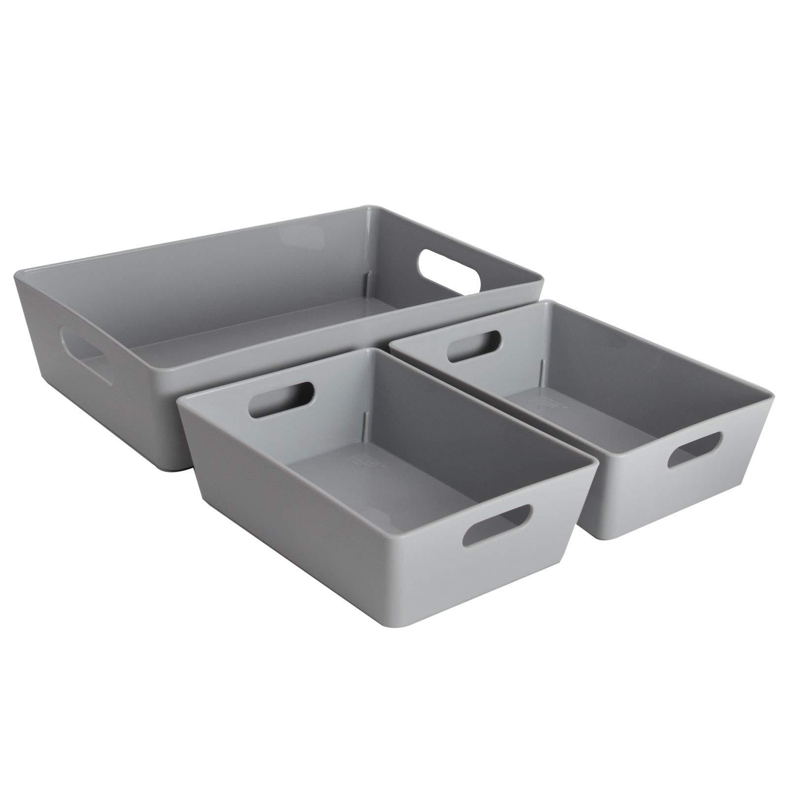 3x Aufbewahrungsboxen Grau - 1x 2 Liter + 2x 770 Ml, Aus PP, Stapelbar, Mit Griff - Für Schubladen, Bad, Schreibtisch, Ordnungssystem