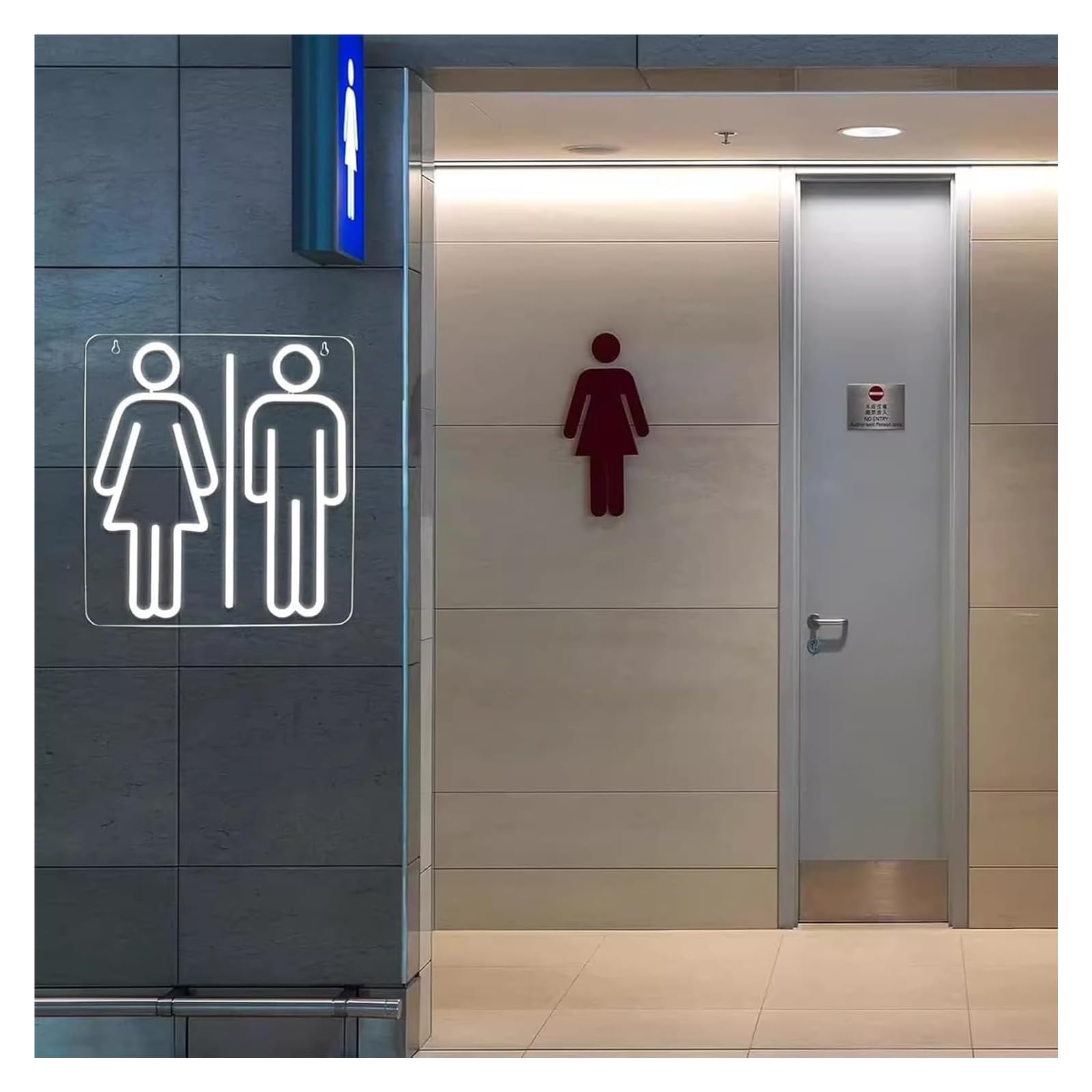 Carteles para aseos, Acrílico Led, Luz Blanca, for Decoración De Paredes, Adaptador Corriente 5 V, 13 * 12 Pulgadas