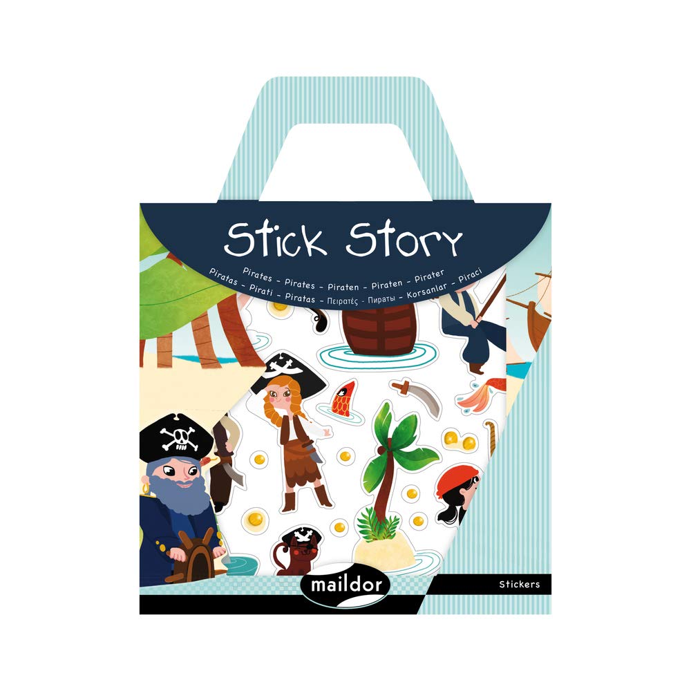 Maildor 566403O, Valisette Stick'story, 2 DECORS 42x14 cm + 4 sheets of repositionable STICKERS, PIRATES (91 stickers)