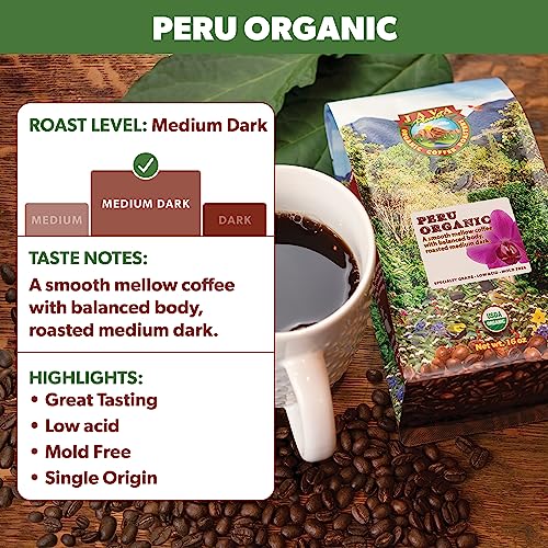 Java Planet Organic, Peru Single Origin Medium Dark Roast, Smooth Full Flavored Organic Coffee Beans, Low Acid, Whole Bean Coffee, Smithsonian Bird Friendly 5lb bag