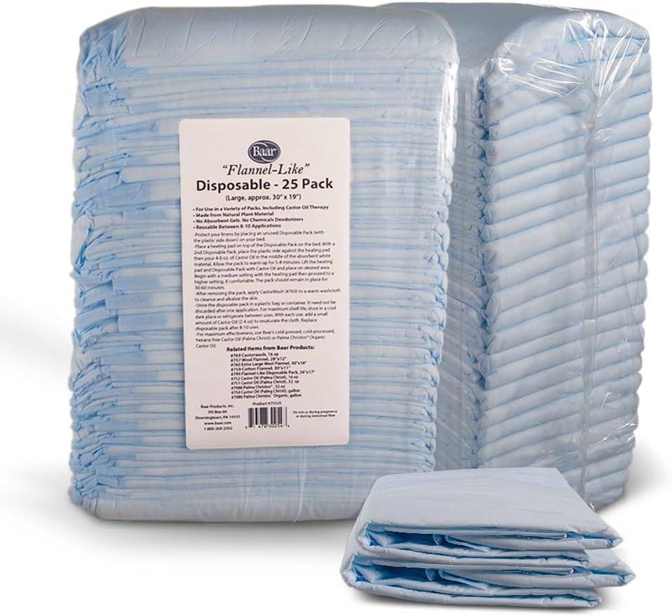Large Disposable 25 Pack, 30"X 19", Castor Oil Pack Application Blue