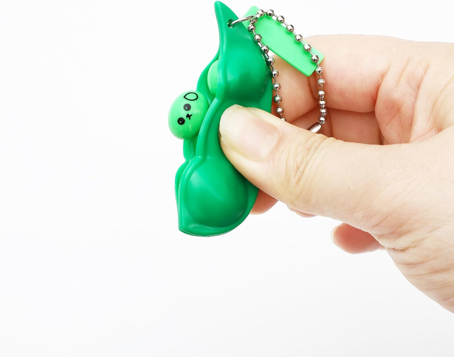 ONEST 16 Pieces Squeeze Bean Keychain Fidget Ornament Pea Fidget Accessories Peanut Fidget Ornament Pea Pod Sensory Keychain for Party