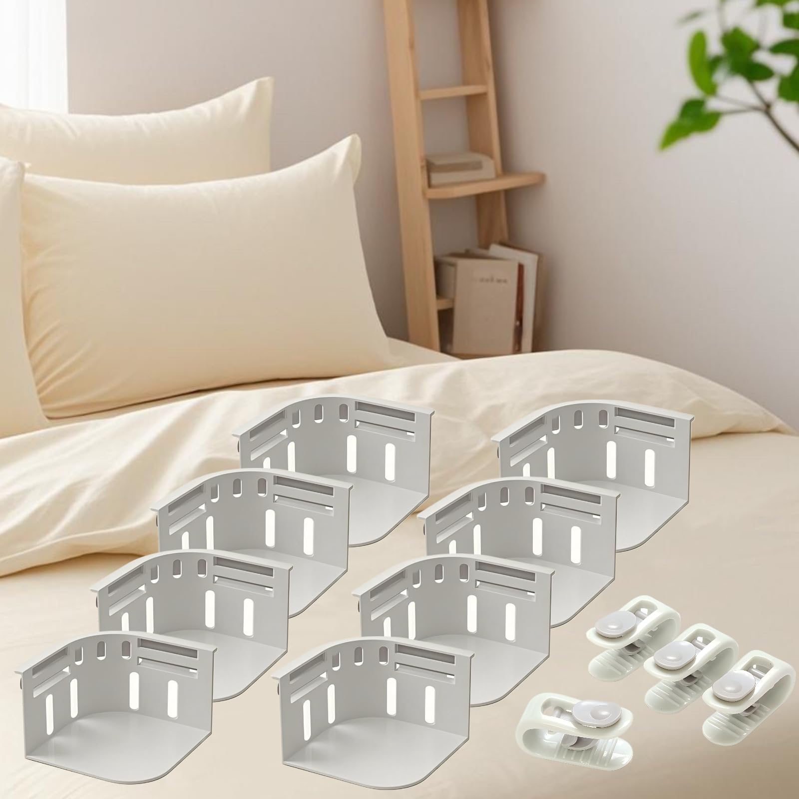 Ferma Lenzuola x Angoli, 8 Pezzi Ferma Angoli Lenzuola, Blocca Lenzuola, Ferma Lenzuola, Bretelle per Lenzuola, Bed Sheet Holder with Lock Strips con fissatore angolare piumone (Grigio)