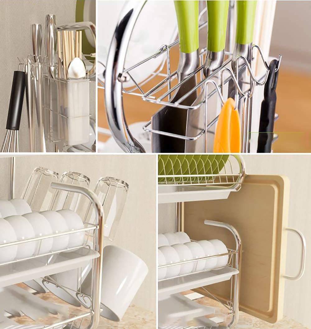 Abtropfgestell, Abtropfgestell for die Küche, mit abnehmbarem Abtropfbrett, 3-stufiges Edelstahl-Geschirrtrockner, Multifunktions-Teller-Becherhalter-Organizer Abtropfschale