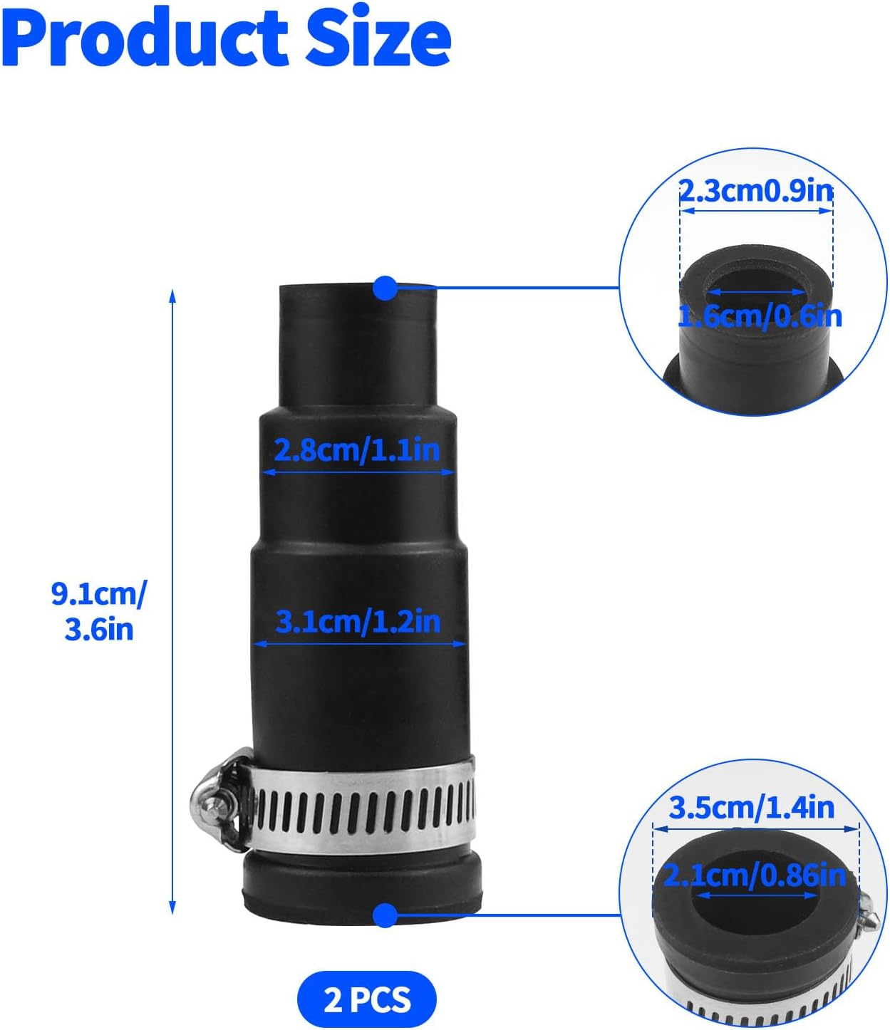 2 Set Dishwasher Drain Hose Adapter, Compatible with InSinkErator Garbage Disposals, Dishwasher Connector Kit, Include 2 Inlet Connector, 2 Hose Clamp & 6 Spring Clamps