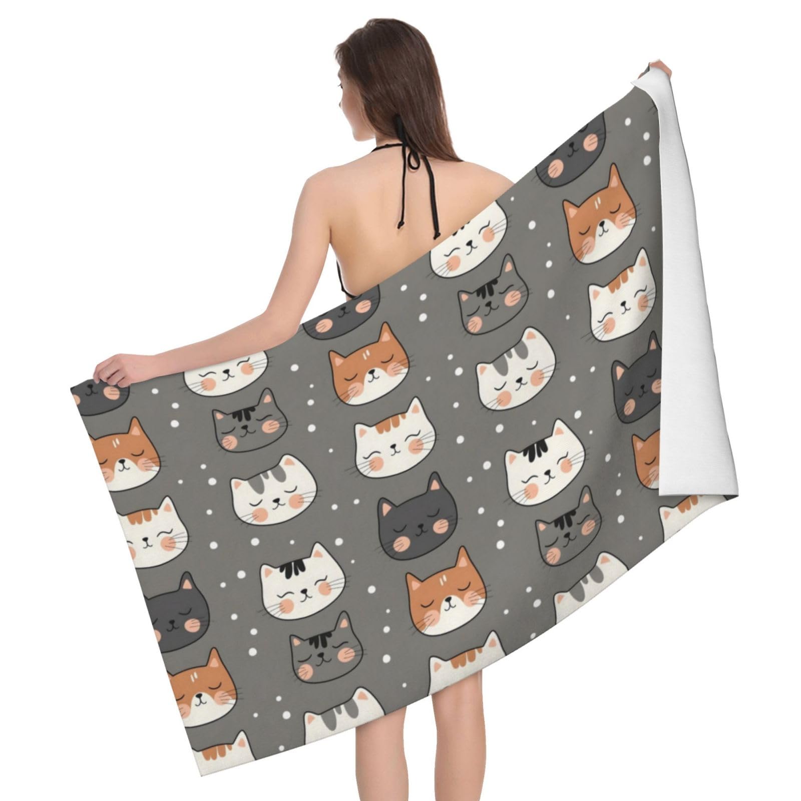 Serviette de plage à séchage rapide contre l'humidité pour salle de bain au motif chat