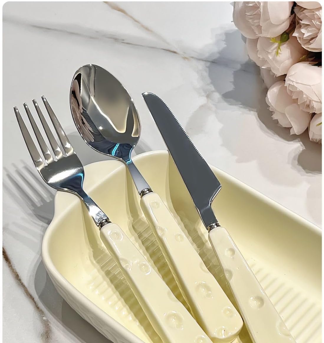 Luxury Cheese-Inspired Cutlery Set, Stainless Steel Steak Knife, Fork, and Dessert Spoon, Cute and Elegant Tableware for Dining