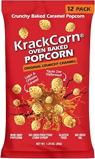 KrackCorn Popcorn Snacks, Non-GMO, Caramel, All Ages, 1.25 Ounce Pack of 12 | No High Fructose Corn Syrup, Sweet Crunch, Movie Nights, Lunch Pouches, Non Greasy