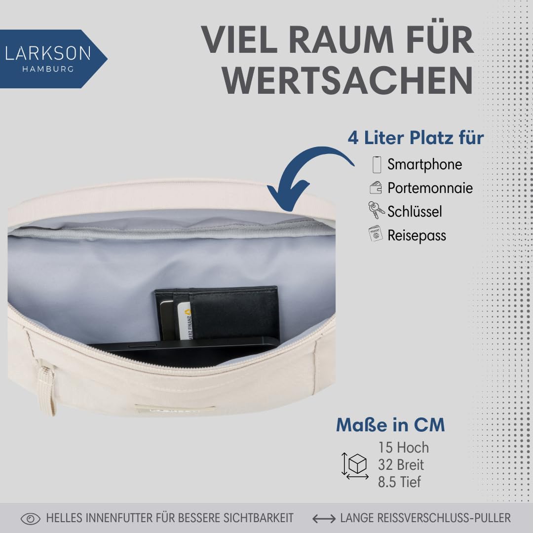 LARKSON Bauchtasche Damen & Herren Beige - Ole - Hüfttasche für Sport Outdoor Stadt - Gürteltasche Stylisch für Festival - Crossbody Bag mit Gurt - Wasserabweisend