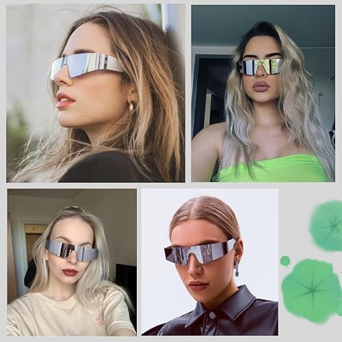 Miniatura 7 de BAWUYI Y2K - Gafas de sol futuristas envolventes para hombres y mujeres visera cibernética monobloque deportivo accesorios de los años 2000 marco