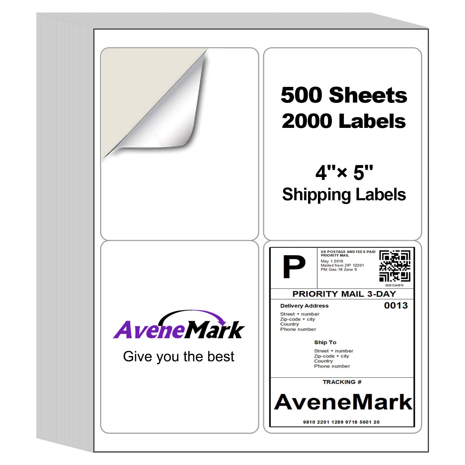 4" x 5" Shipping Labels – 500 Sheets, 2000 Labels – 4 Per Page – Compatible with Laser & Inkjet Printers – Permanent Adhesive Address Labels for