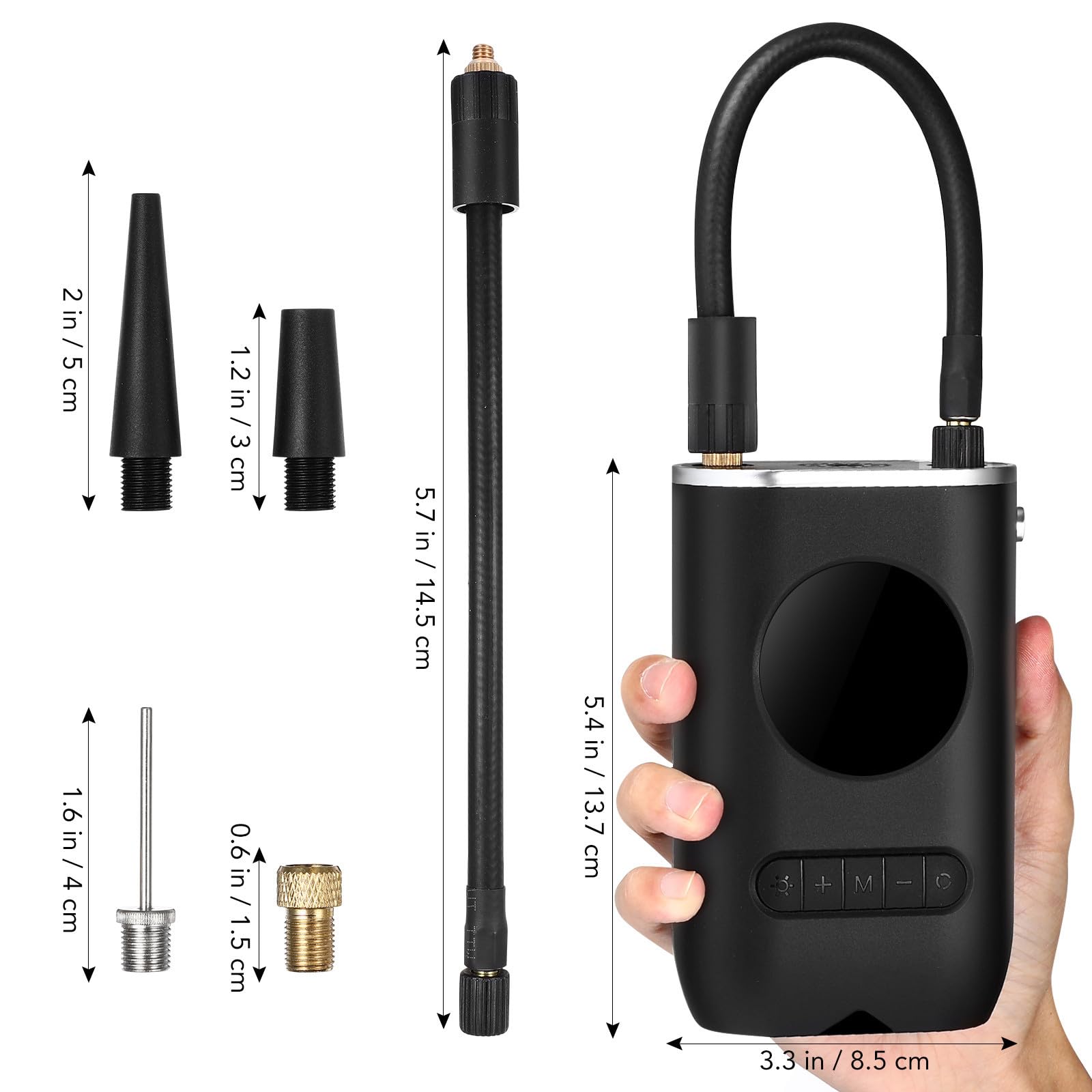 ORFOFE Inflador de Neumáticos Portátil para Automóvil y Motocicleta 70w | 4000mah, 7.4v, Negro, Abs Componentes Electrónicos, Led, Boquillas Incluidas y Cable de Alimentación