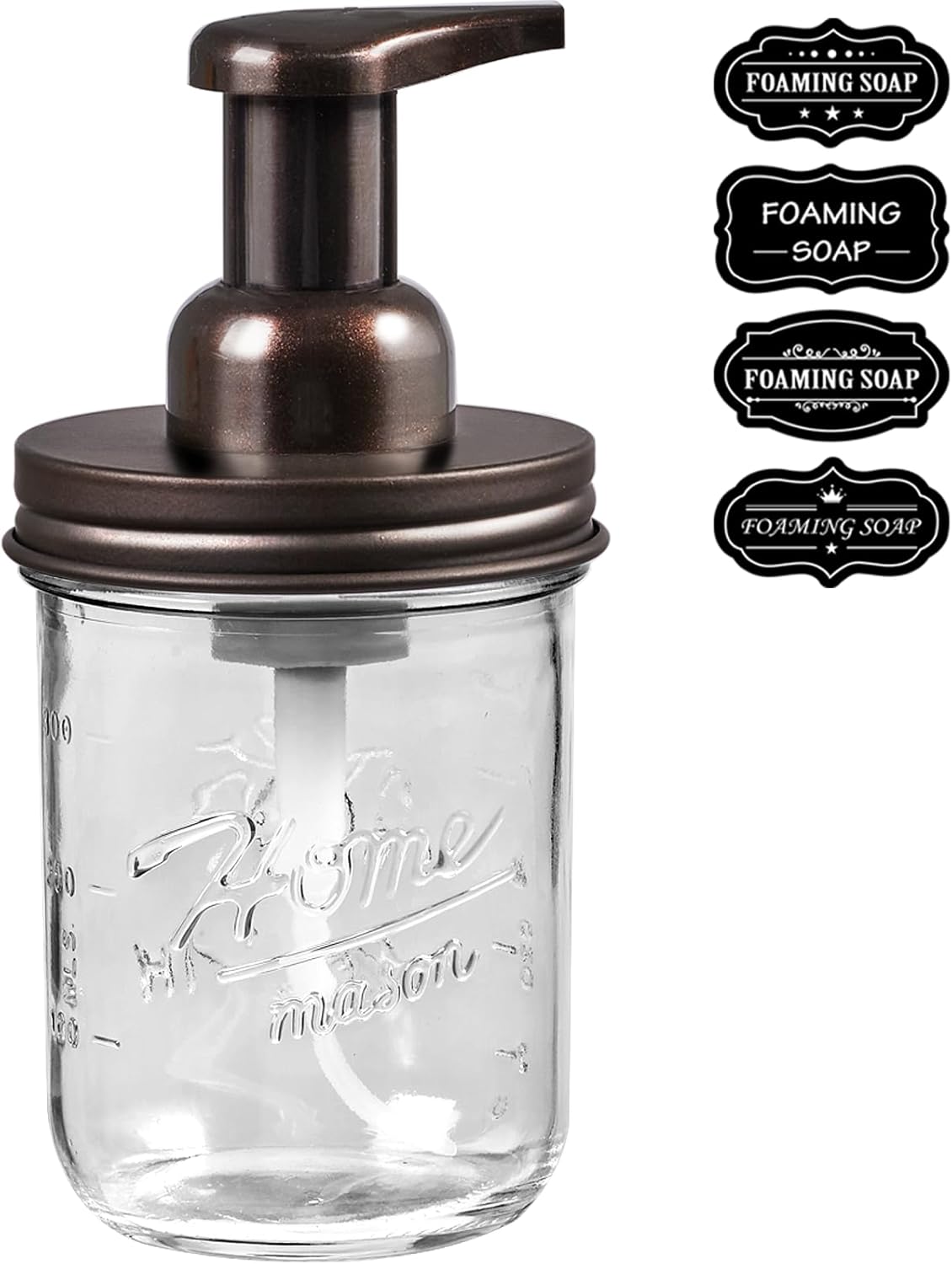 SheeChung 6Pcs Mason Jar Bathroom Accessories Set & Glass Foaming Soap Dispenser Wide Mouth, Farmhouse Bathroom Decor, Rustic Decor