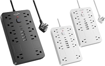 JouleLoom Power Strip Bundle, 1‑Black & 2‑White, 6FT Flat Plug | JouleLoom Surge Protector Power‑Strip Bundle, 1‑Pack Black & 2‑Pack White, 6 FT Cord, 10 AC Outlets+6 USB(2 USB‑C), 1850W/15A